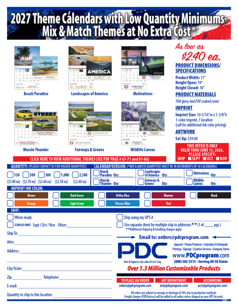 Theme Calendars with Low Quantity Minimums